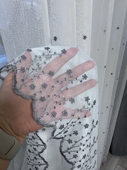 Тюль сіра омбре льон бамбук вишивка