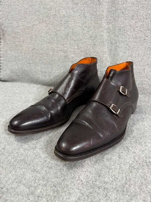 Santoni Double Monk Strap Boots Leather 9 43 buty wizytowe skórzane