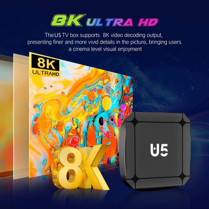 Android 16 на 8/128 Смарт приставка U5 smart box tv