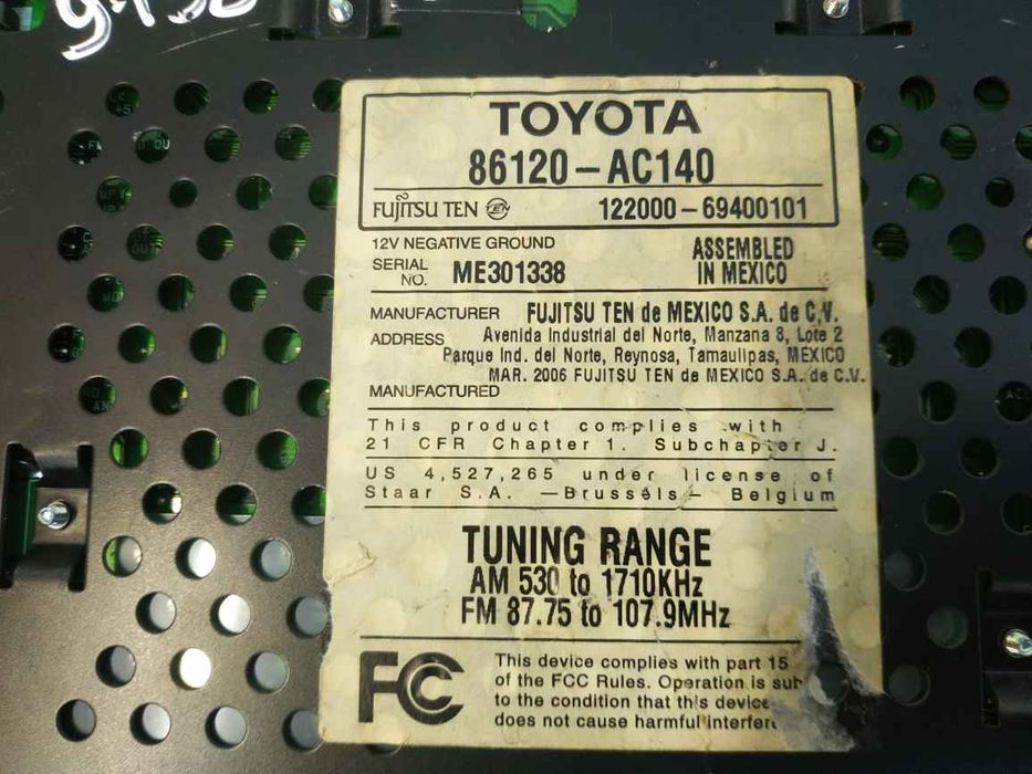Toyota Avalon 2005-2012 XX30 магнітола  EL9158 86120AC140