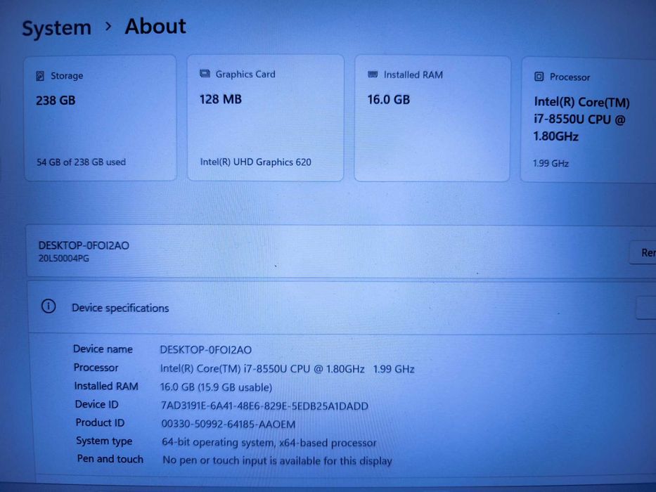 Lenovo ThinkPad T480 - I7 16GB SSD256