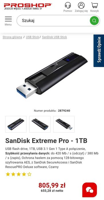 SanDisk Extreme pro 1TB. USB 3.2. Nowy pendrive. Oryginalny.