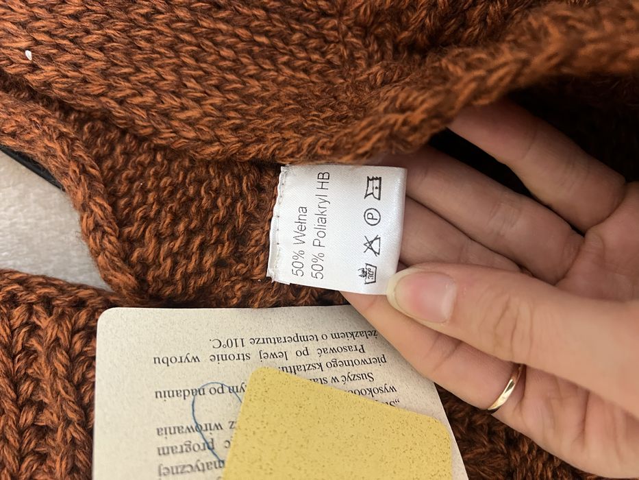 Wełniane ponczo poncho narzuta ruda dziergana nowa z metką