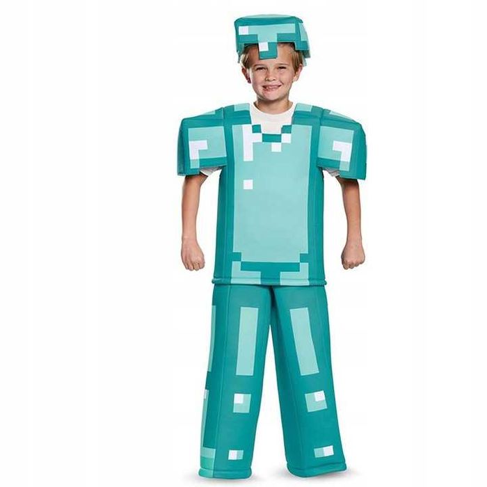 Strój przebranie Minecraft Diamentowy Steve kostium maska r.XL 140/146