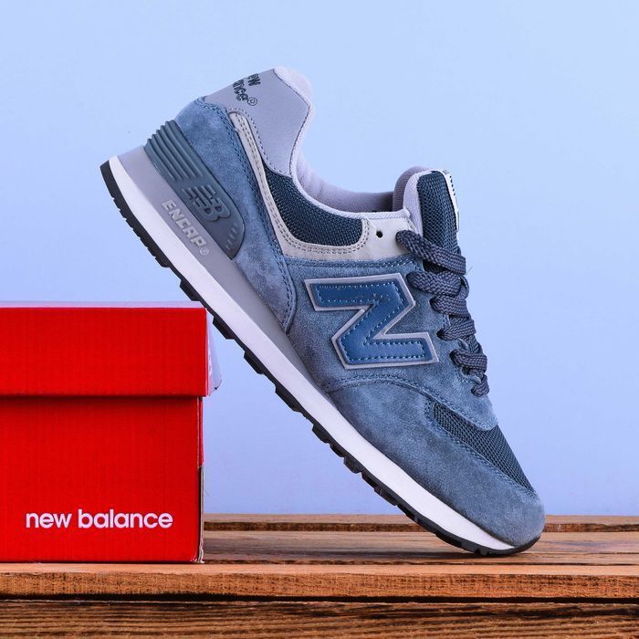 (2213) Кросівки New Balance 574 сірі з синєю N (37-41) NB nb нб
