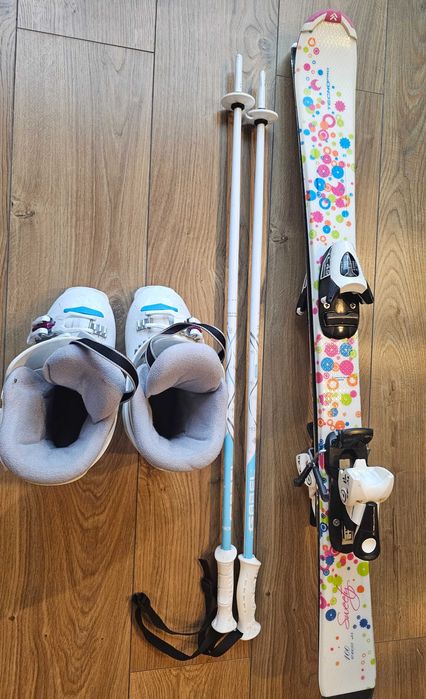 Narty dziecięce dł. 100 cm + buty 20.5 + kijki 85 cm