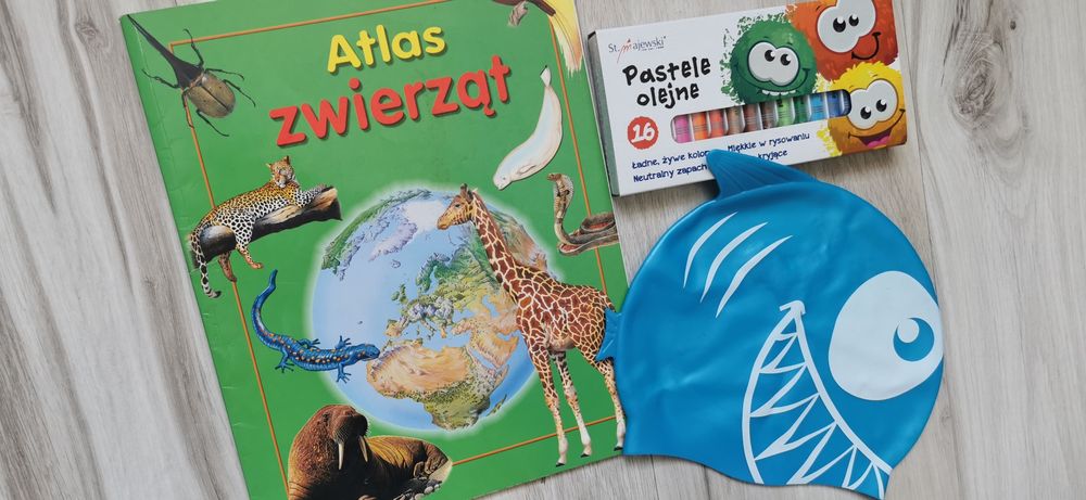 Super zestaw kreatywny Altas zwierząt, pastele olejne Majewski,czepek