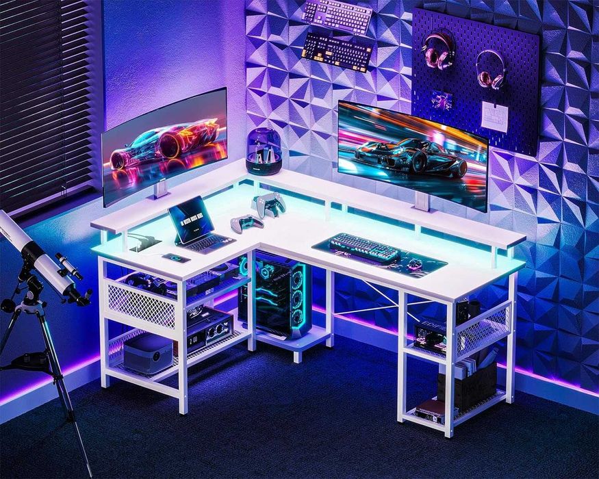 Mesa de gaming de canto [2 tamanhos] USB, tomadas e armazenamento NOVO