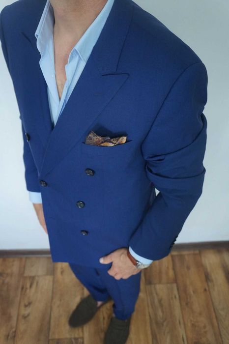 Nowy Tommy Hilfiger 50 Granatowy Garnitur Dwurzędowy Tailored Wełna Premium Elegancki