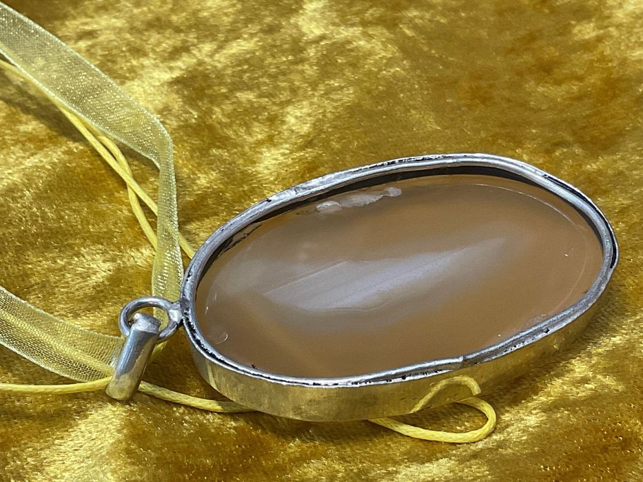 Pendente prata 925 fio cabedal seda 7 cm