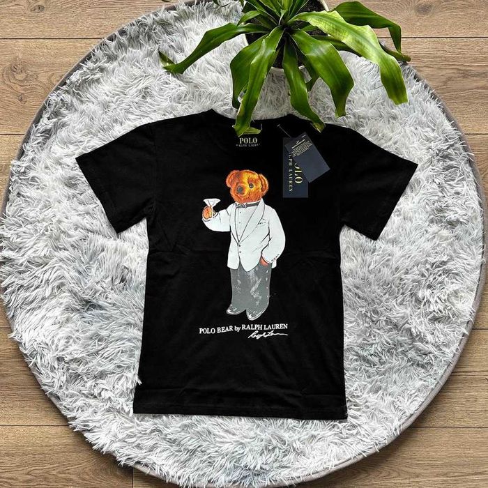 Большой Принт Футболка Ralph Lauren Alco Bear • Черная / Белая • XS S M L XL XXL