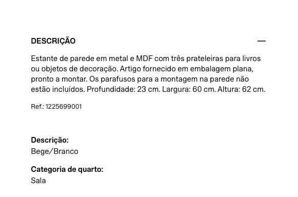 Estante de parede com três prateleiras