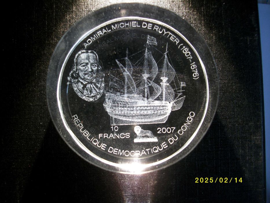 10 Franków 2007 rok Kongo Admirał de Ruyter akryl