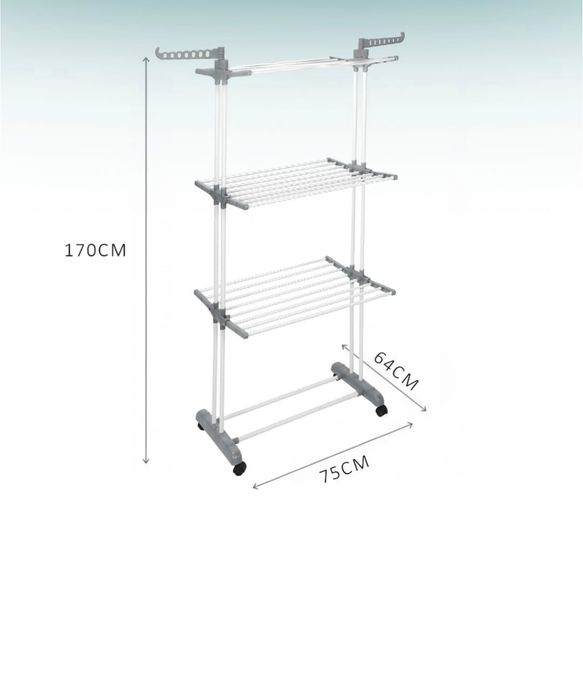 Novo - Estendal vertical dobrável de pé 30 m 3 níveis com rodas