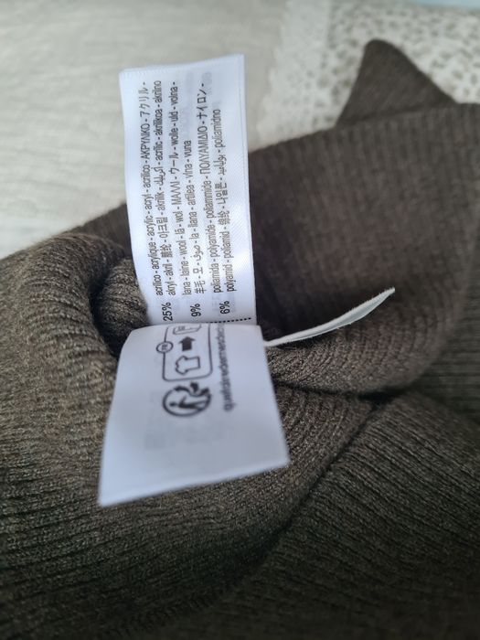 Sweter z paskiem Zara wełna romby M