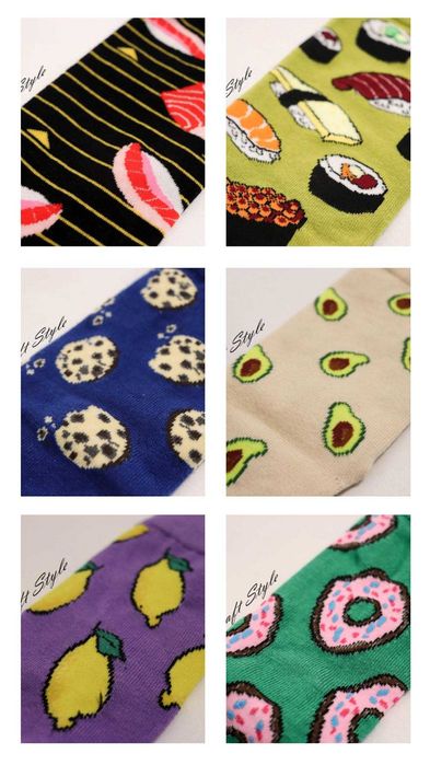 Meias Divertidas Abacate, Cookies, Donuts, Limões, Sushi (6 Modelos)