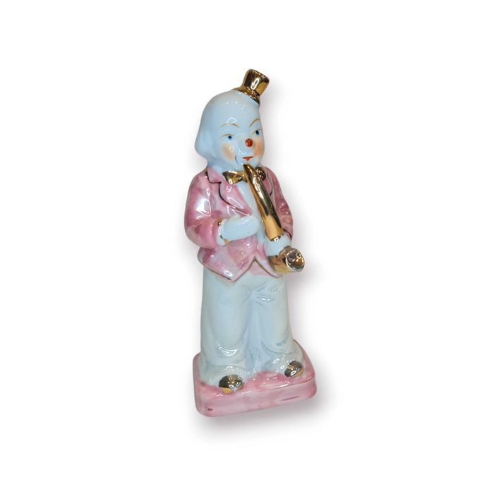 Estatueta Decorativa Palhaço Músico Porcelana – Pintada à Mão