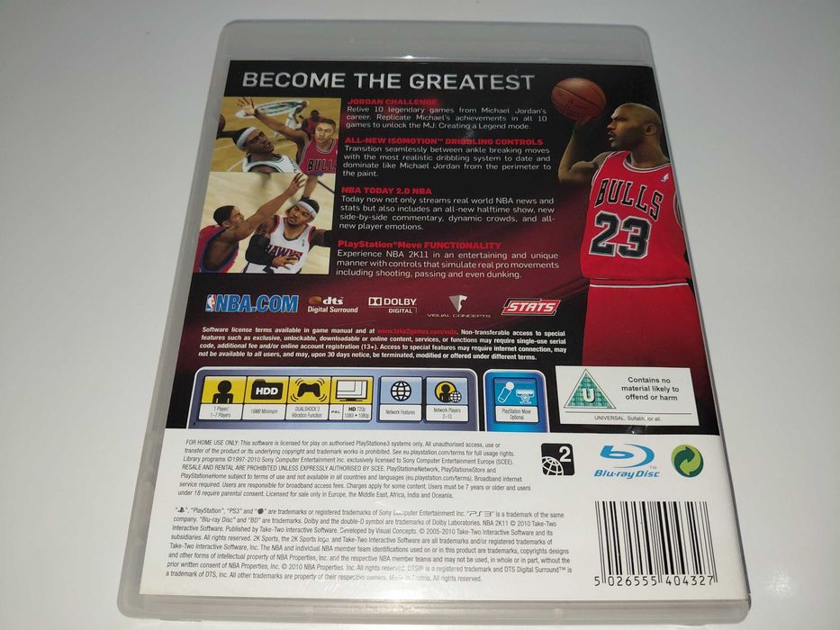 ps3 NBA 2K11 koszykówka MICHAEL JORDAN 23 BULLS dla 1-7 graczy, komplet