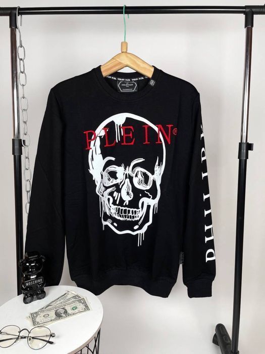 PHILIPP PLEIN мужской брендовый свитшот кофта реглан батник черынй