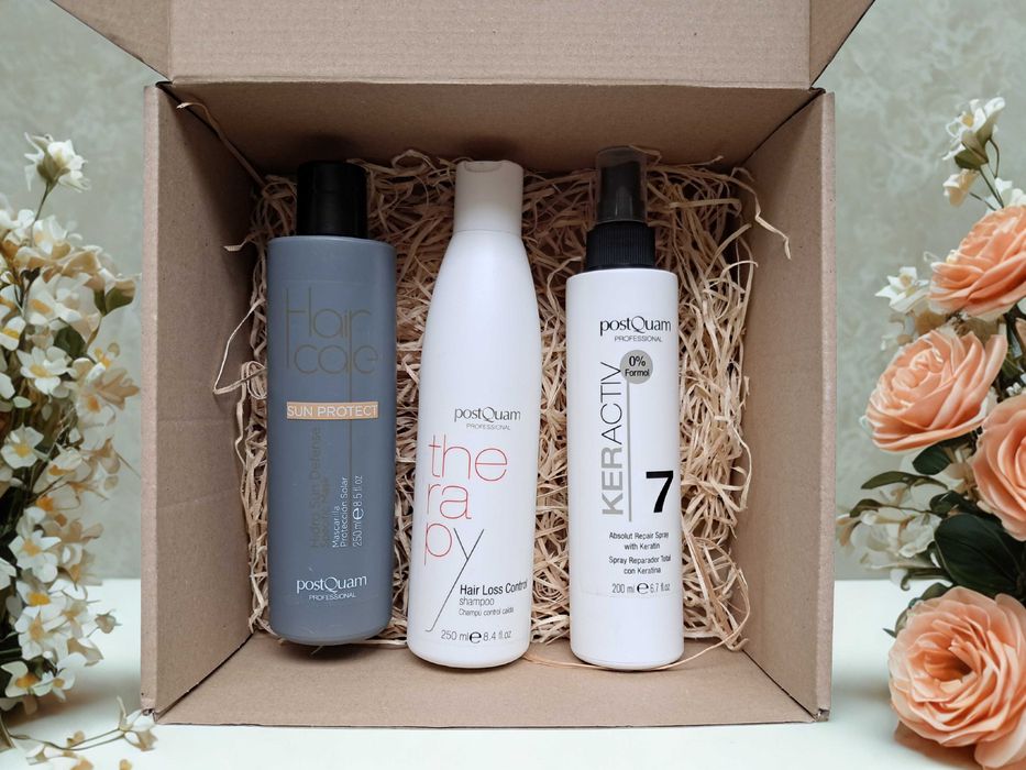 Zestaw prezentowy POSTQUAM, szampon do włosów, maska do włosów, spray