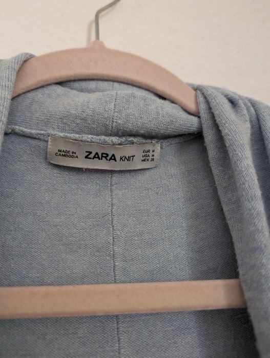 Kardigan długi Zara r M jasnoniebieski turkusowy