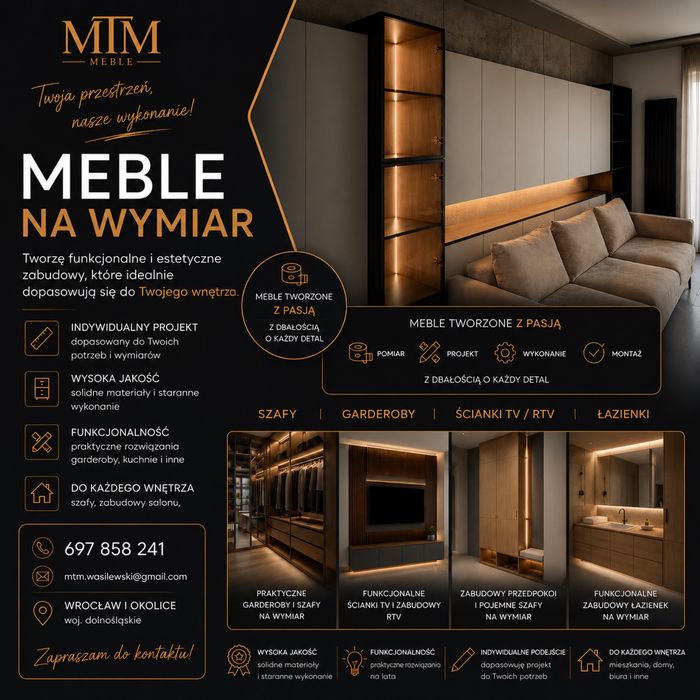Meble na wymiar , zabudowy , szafy, siedziska , komody