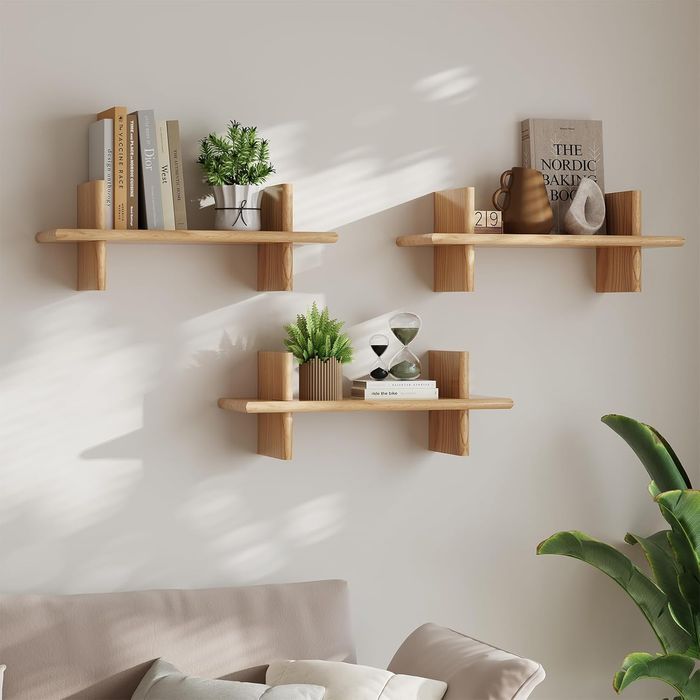 Regały Ścienne hi-home, Zestaw 3 Płynących, Drewniane, Brązowe