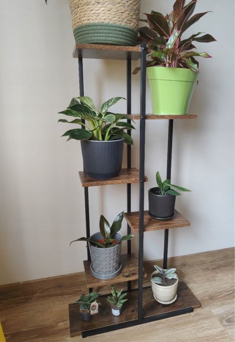 Kwietnik metalowy stojący – loftowy stojak na kwiaty, 6 poziomów