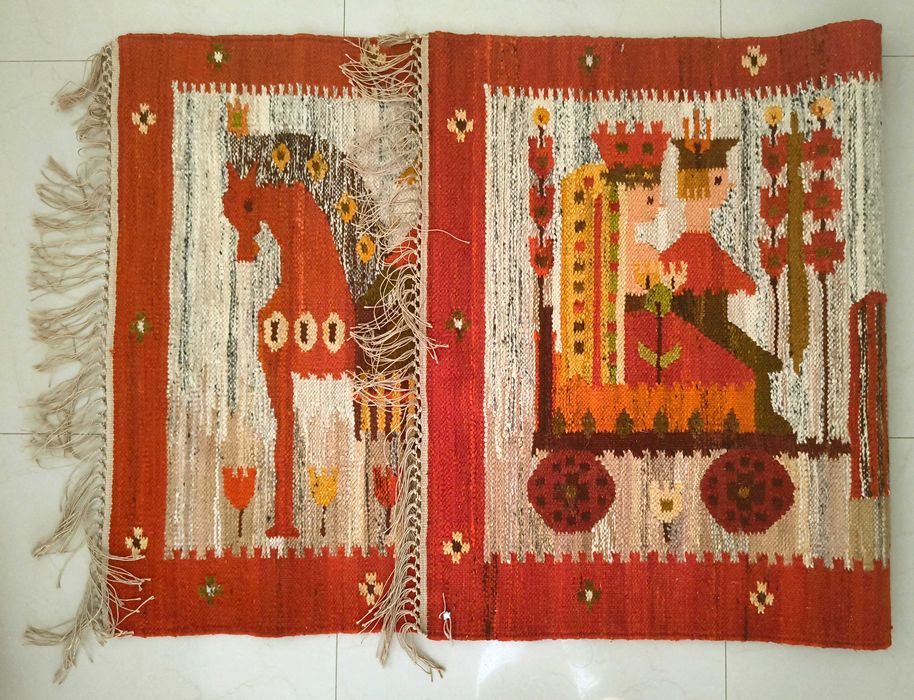 Vintage PRL M.Domańska Cepelia kilim dywan wełna rękodzieło