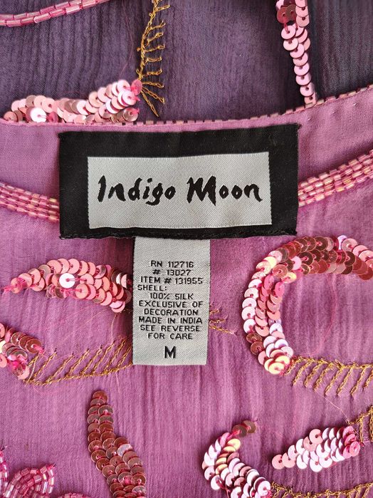 Шелковая блуза градиент с вышивкой пайэтками бисером этно indigo moon