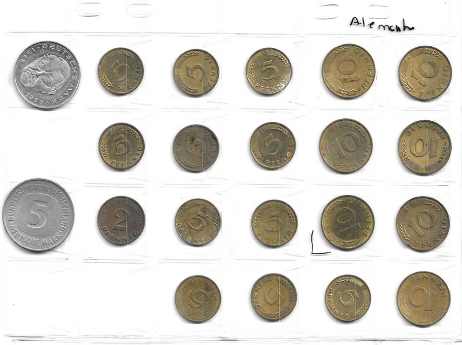 Coleção de moedas da Alemanha (Deutsche Mark) – cerca de 40 moedas – anos 1949 a 1990