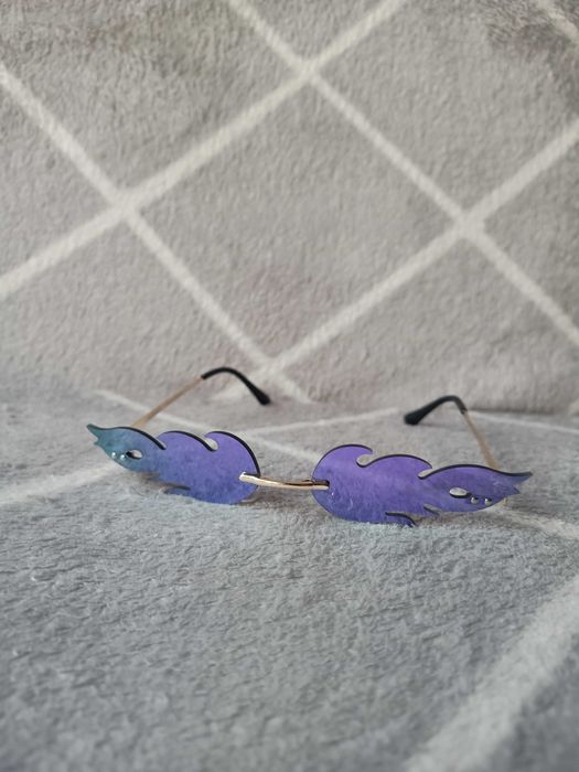 Okulary fioletowe ognie, czarne wąskie, zestaw