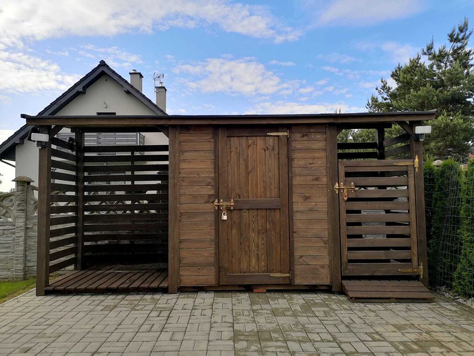 Domek narzędziowy 2 +1,1m + drewutnia 1,5 x 1,1m + wiata śmietnikowa