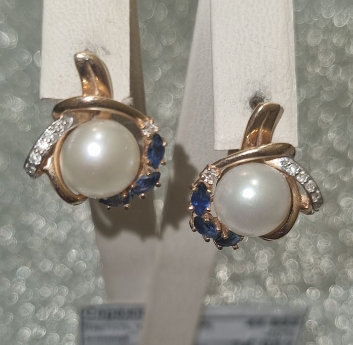 Золото 585 діаманти та сапфіри перли