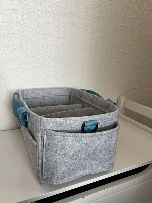 Porta fraldas com 3 divisões cinza e azul