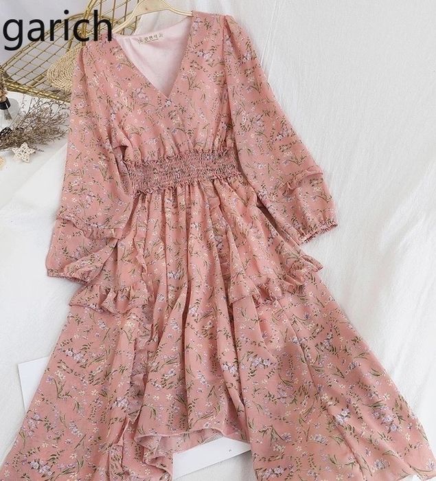 Сукня шифонова рожева квіткова цветочное платье розовое плаття рюші