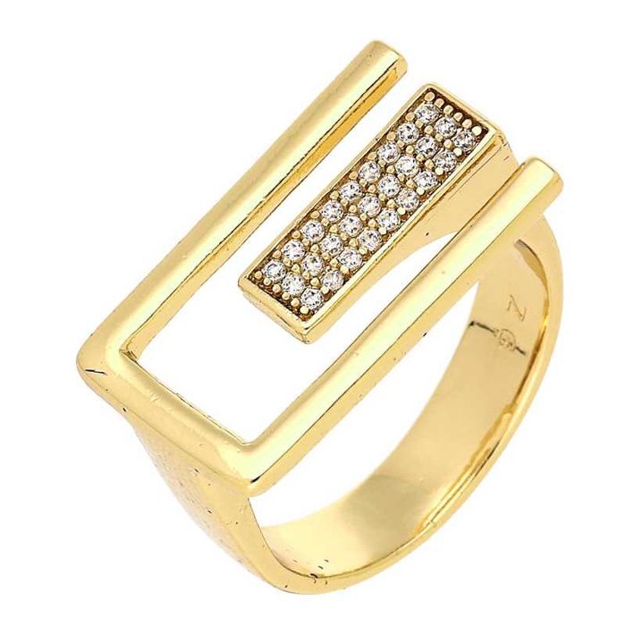 81287 Pierścionek pozłacany 18K średnica 16, 18 mm elegancki z cyrkoniami