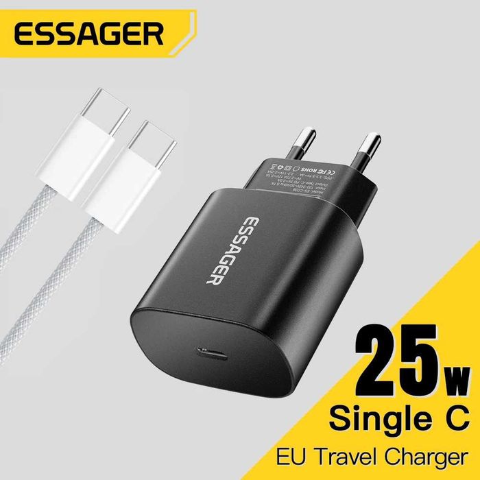 Швидка Зарядка Essager 25W для Самсунг/Айфону USB C iPhone 17 16 15 Pro Max Xiaomi Oneplus Xiaomi Samsung