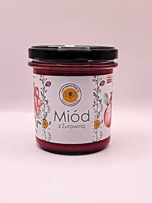 Miód z żurawiną 400g, naturalny Polski prosto z pasieki.