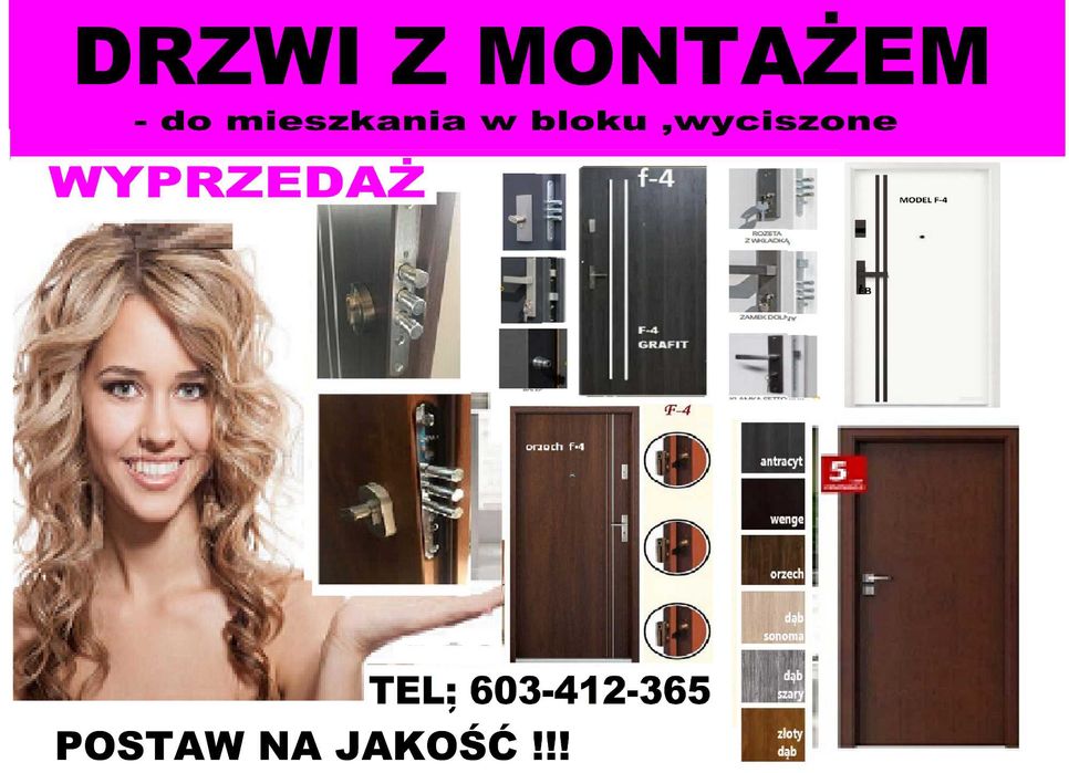 Drzwi do bloku i domu zewnętrzne wejściowe z montażem w zestawie