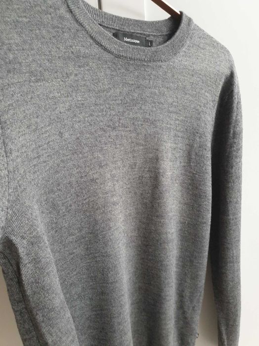 Szary wełniany sweter Matinique S M męski slim fit