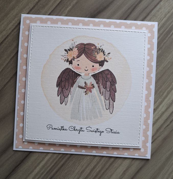 Personalizowana kartka na Chrzest z Aniołem Stróżem