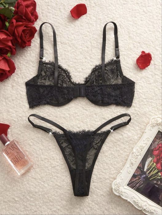 Bielizna erotyczna seksowna czarna komplet koronkowy na prezent