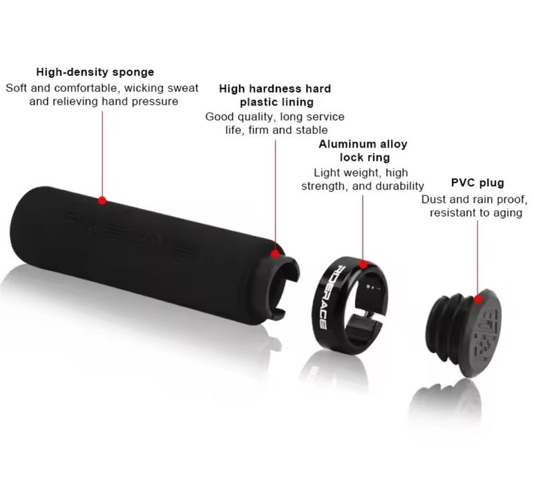 Piankowe chwyty rowerowe Gripy skręcane RIDERACE czarne/czerwone Nowe