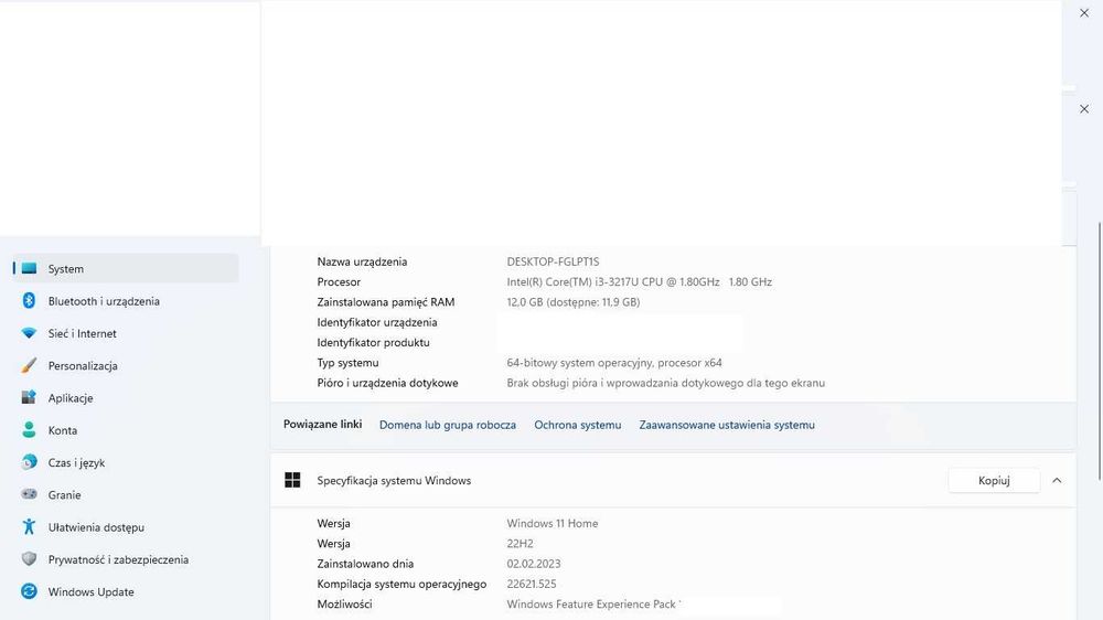 Laptop Dell Windows11 Orygin 12GB Ram  SSD 256GB 4 rdzeniowy Intel  i3