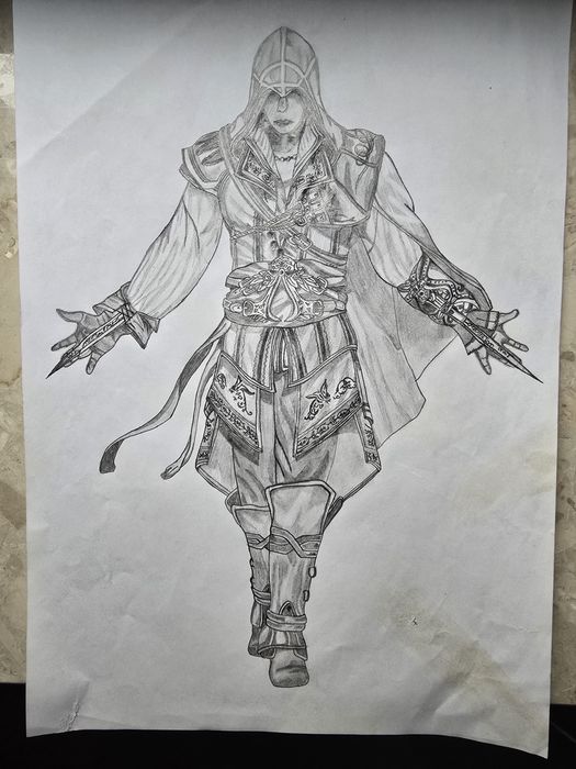 Rysunek A4 wykonany ołówkiem Assasins Creed