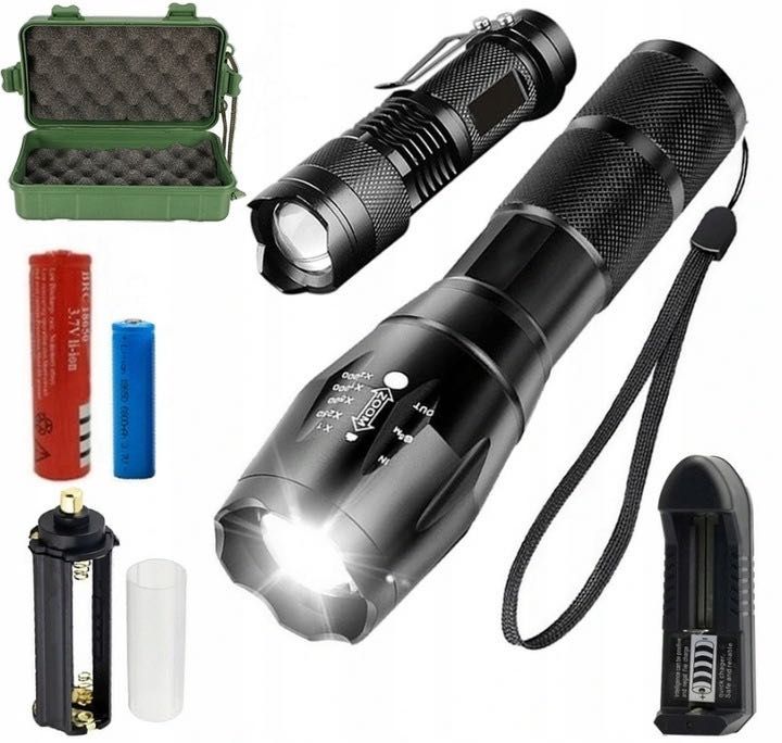2x Latarka Wojskowa Led Cree XM-L T6 + Q5 GRATIS Zestaw Prezent