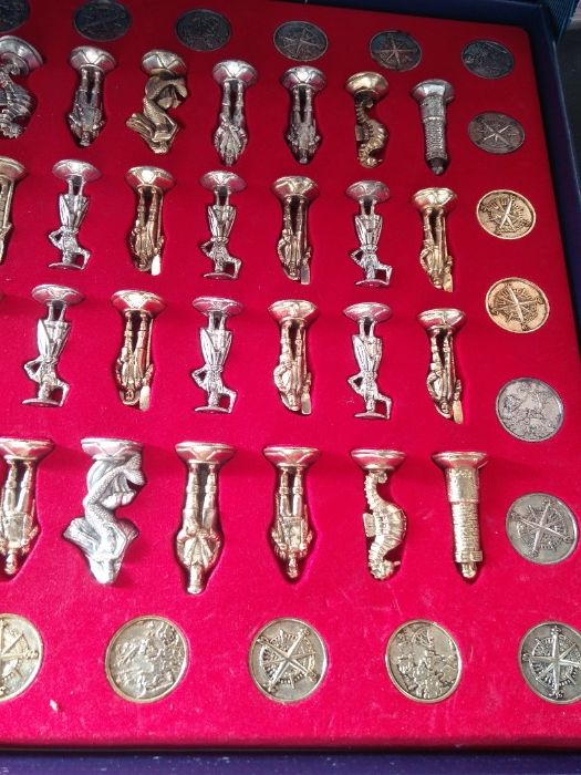 Jogos de Damas e Xadrez dos Oceanos Completo banhado ouro 24K