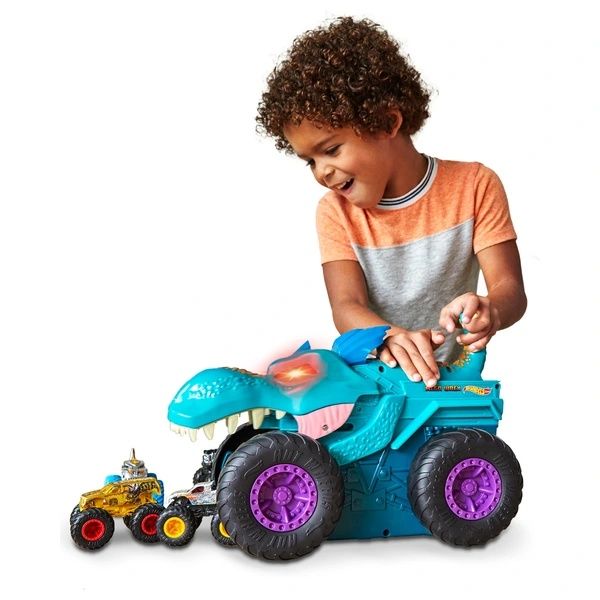 Набір автовоз Hot Wheels Monster Trucks Car Chompin Mega Wrex + одна маленька машинка Hot Wheels Мега Врекс автовоз великий динозавр крокодил