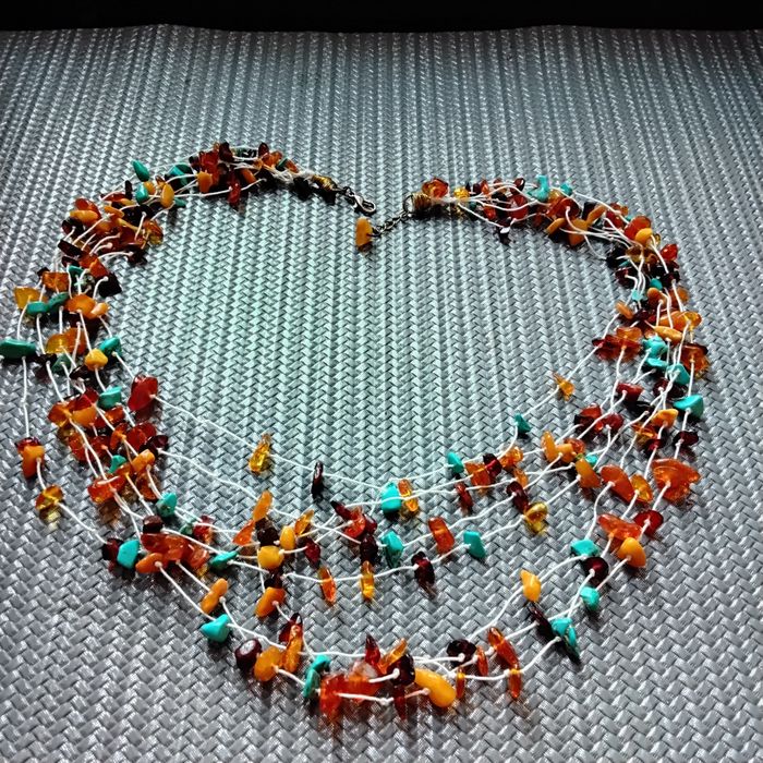 Naszyjnik bursztyn turkus